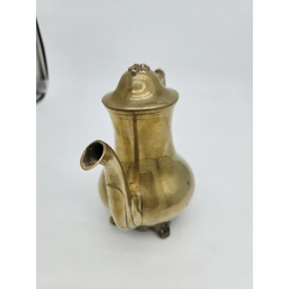 Vintage Indian Brass Teapot Coffee Server‎ Scroll Ornate Footed